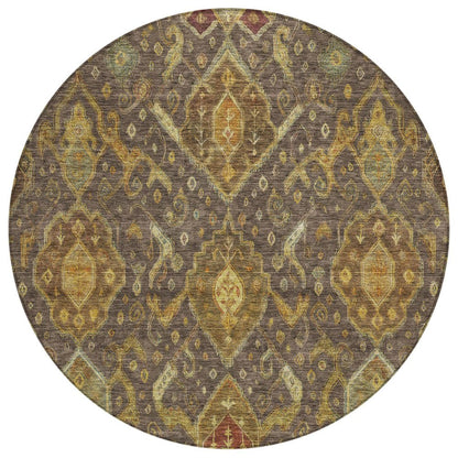 5' X 8' Chocolate Gold And Burgundy Ikat Washable Indoor Outdoor Area Rug HomeRoots