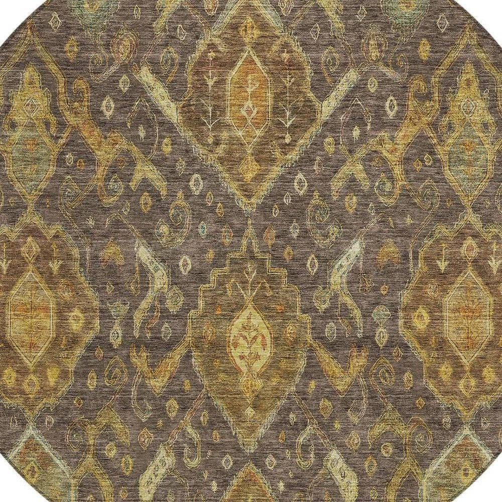 5' X 8' Chocolate Gold And Burgundy Ikat Washable Indoor Outdoor Area Rug HomeRoots