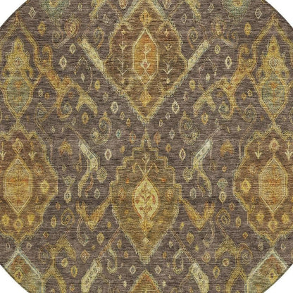 5' X 8' Chocolate Gold And Burgundy Ikat Washable Indoor Outdoor Area Rug HomeRoots
