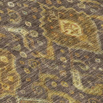 5' X 8' Chocolate Gold And Burgundy Ikat Washable Indoor Outdoor Area Rug HomeRoots