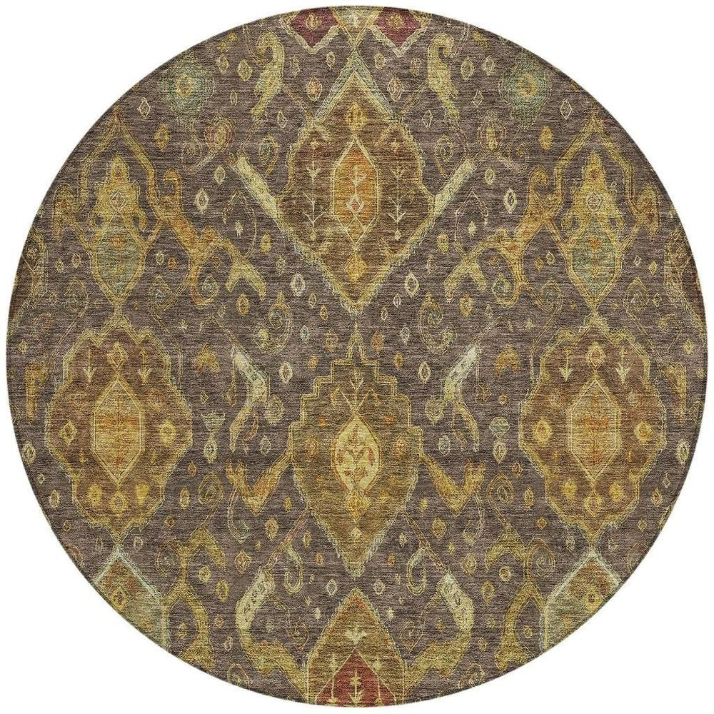 5' X 8' Chocolate Gold And Burgundy Ikat Washable Indoor Outdoor Area Rug HomeRoots