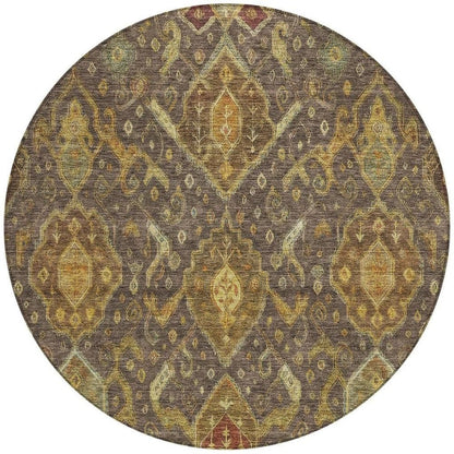 5' X 8' Chocolate Gold And Burgundy Ikat Washable Indoor Outdoor Area Rug HomeRoots
