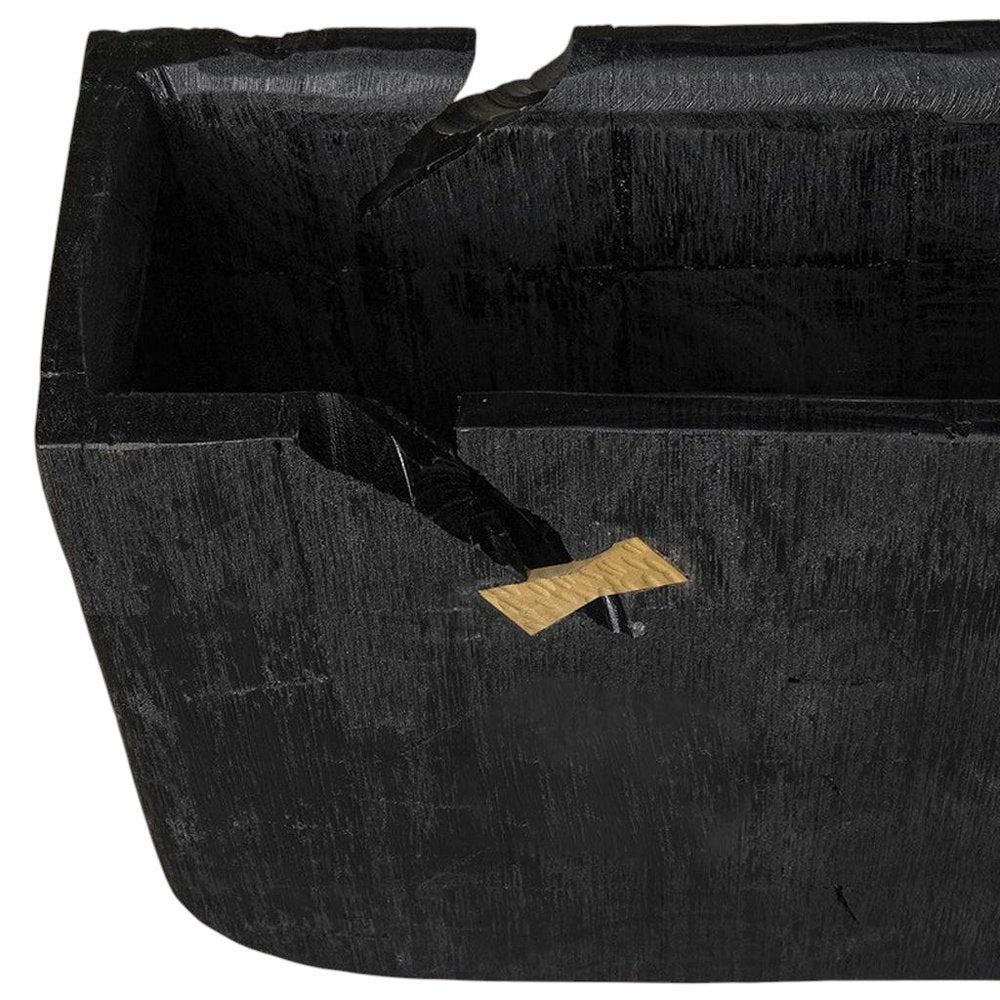 Black Wood Square Pot Planter HomeRoots
