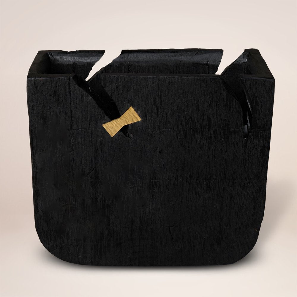 Black Wood Square Pot Planter HomeRoots