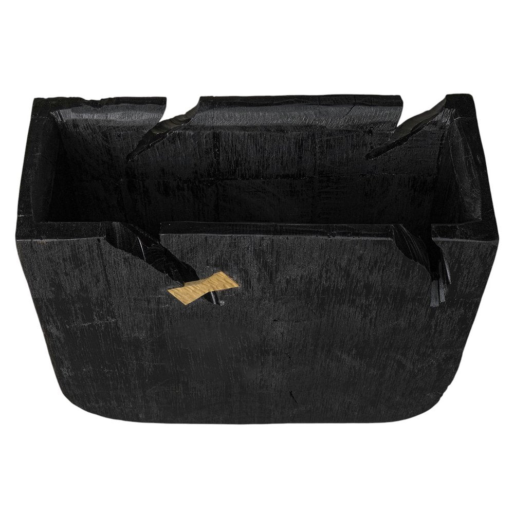 Black Wood Square Pot Planter HomeRoots