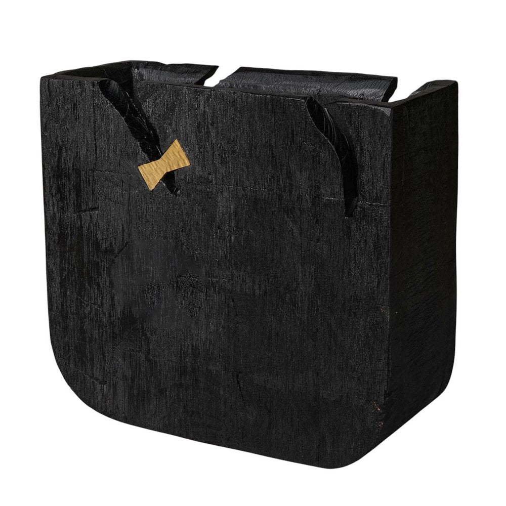 Black Wood Square Pot Planter HomeRoots