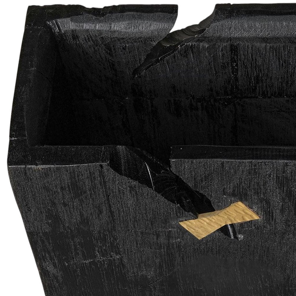 Black Wood Square Pot Planter HomeRoots