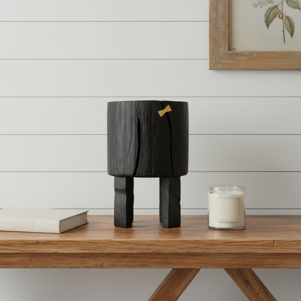 Black Wood Pot Planter HomeRoots