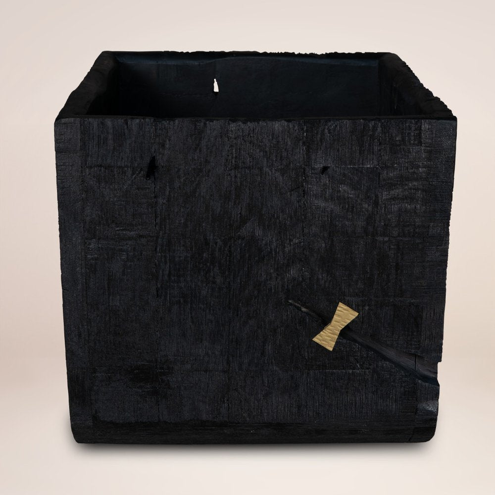 Black Wood Square Pot Planter HomeRoots