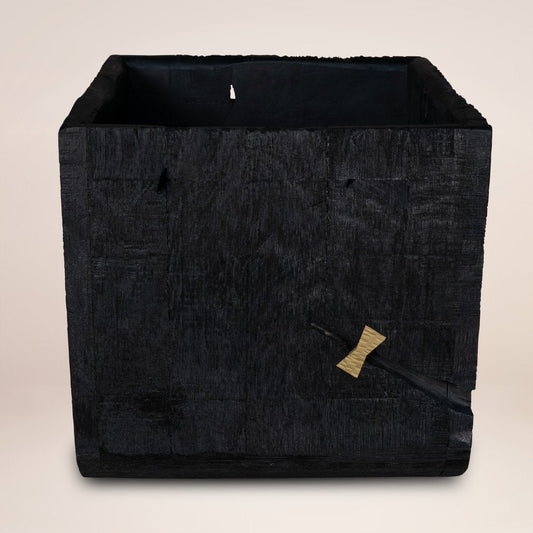 Black Wood Square Pot Planter HomeRoots