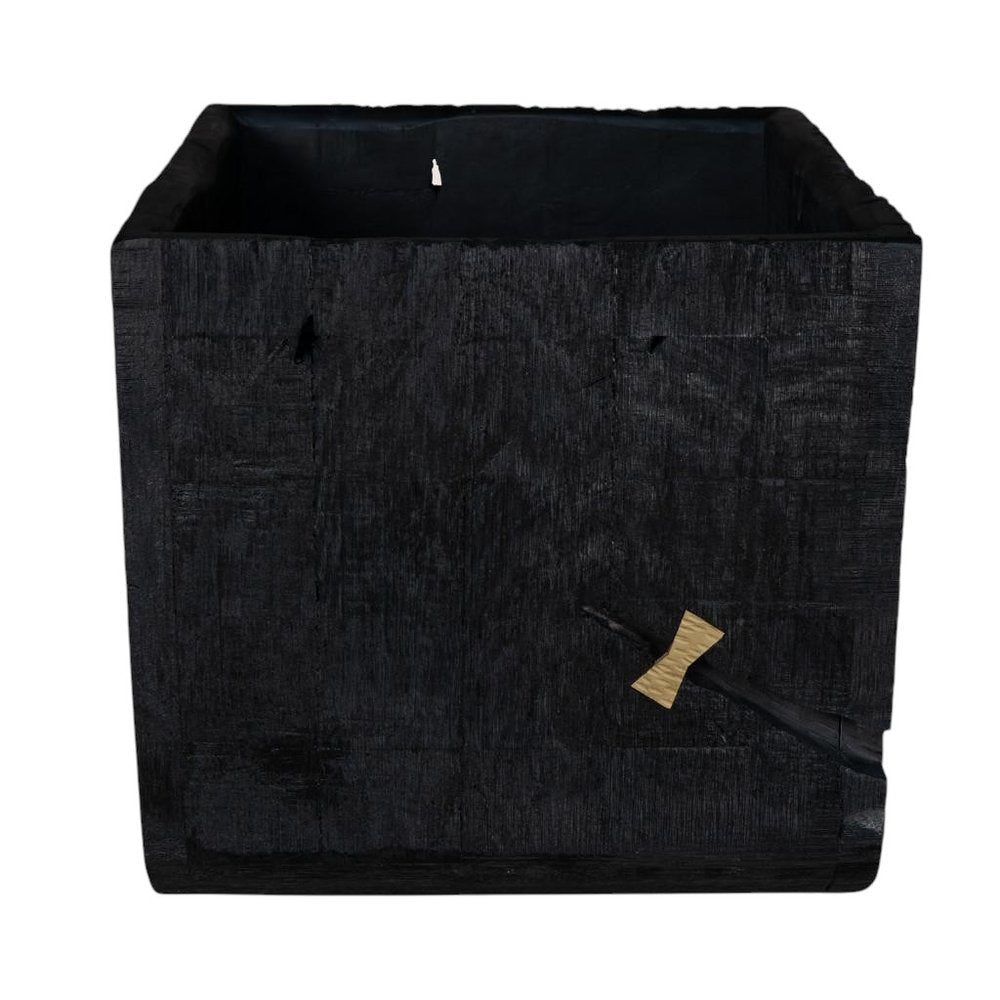 Black Wood Square Pot Planter HomeRoots