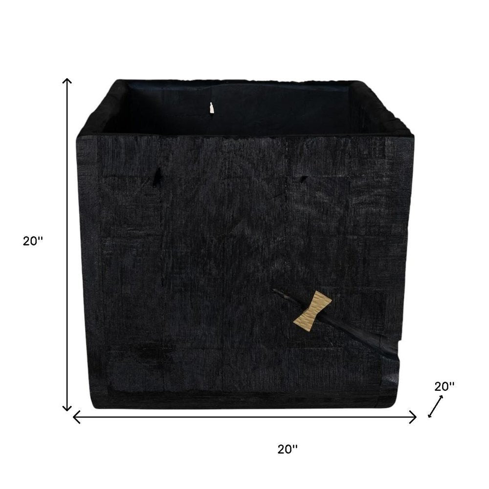 Black Wood Square Pot Planter HomeRoots