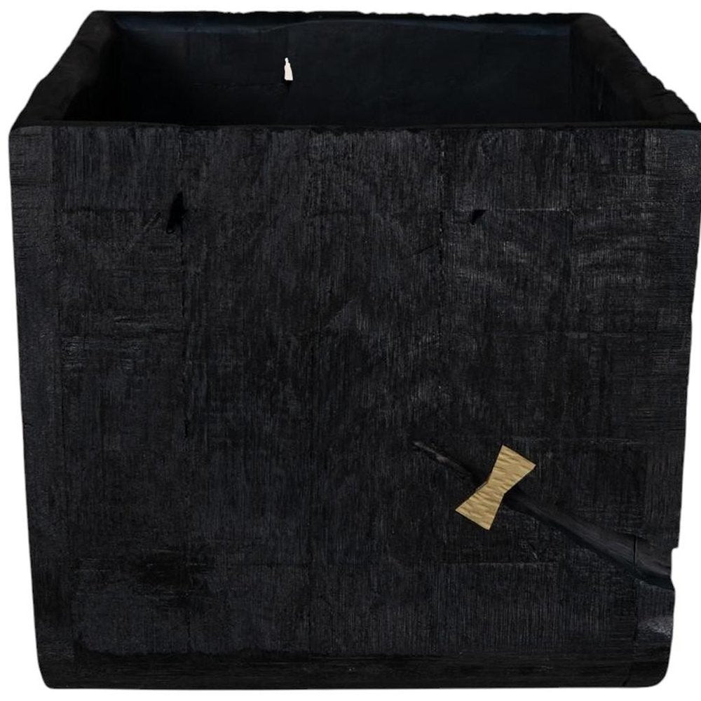 Black Wood Square Pot Planter HomeRoots