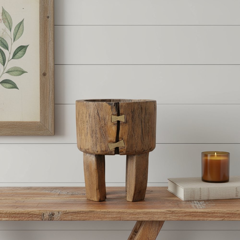 Brown Wood Pot Planter HomeRoots