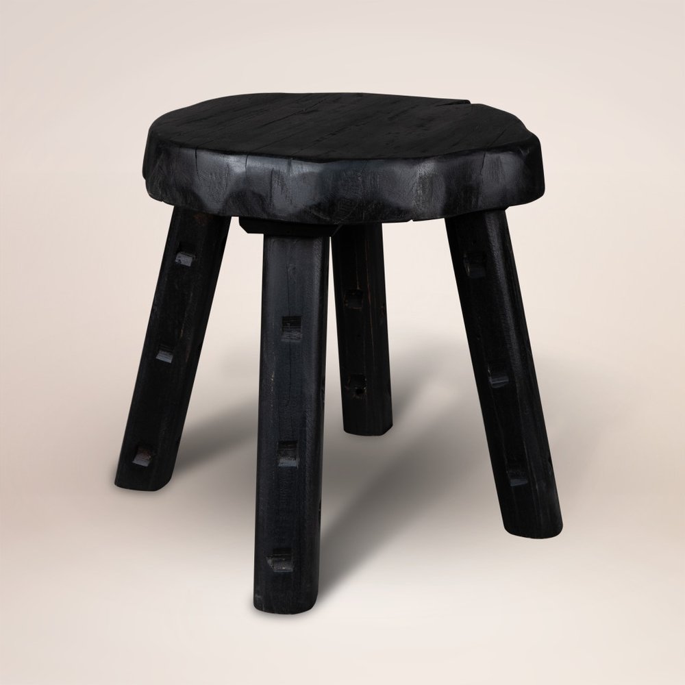 19" Matte Ebony Distressed Reclaimed Wood Round End Table — view 5