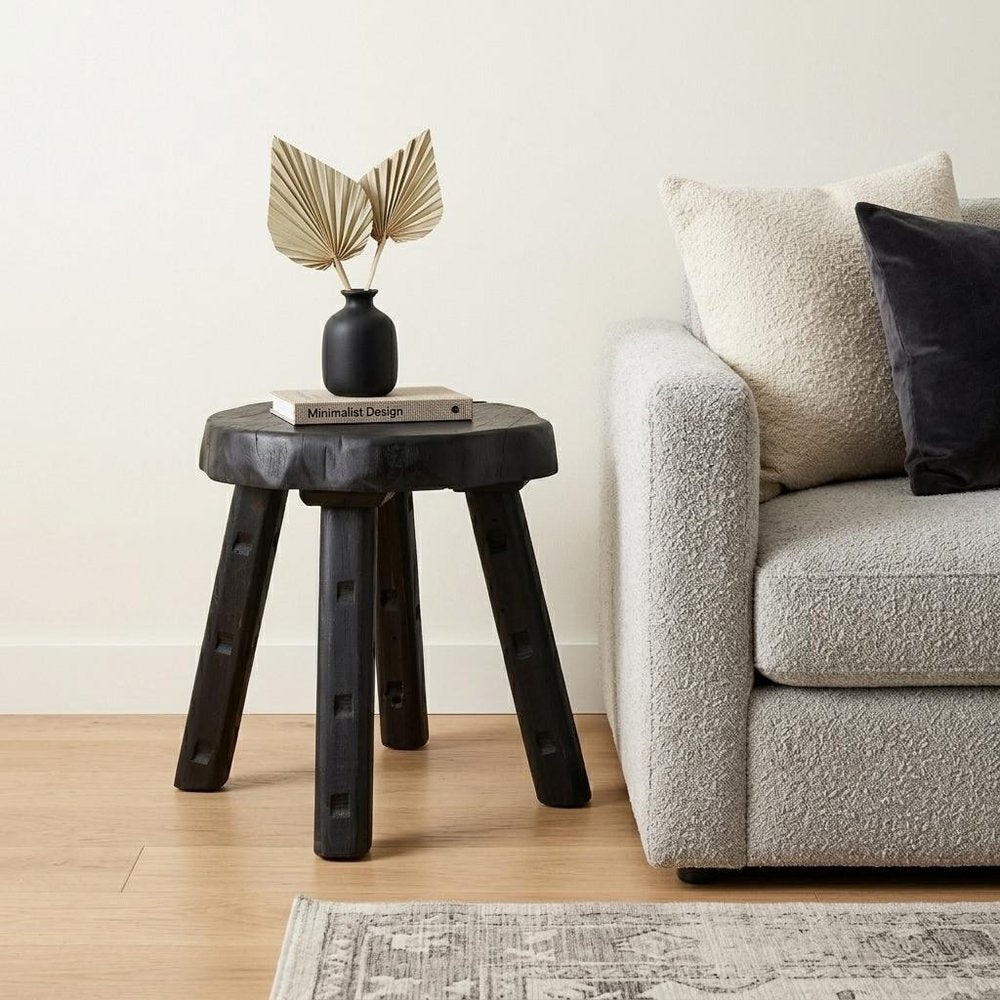 19" Matte Ebony Distressed Reclaimed Wood Round End Table — view 1