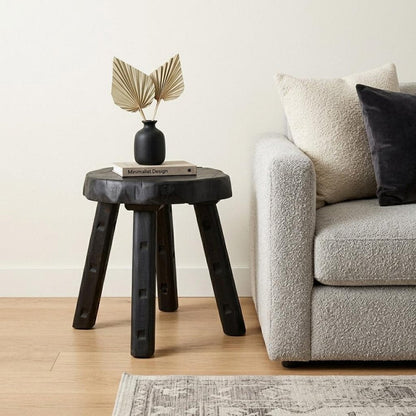 19" Matte Ebony Distressed Reclaimed Wood Round End Table HomeRoots