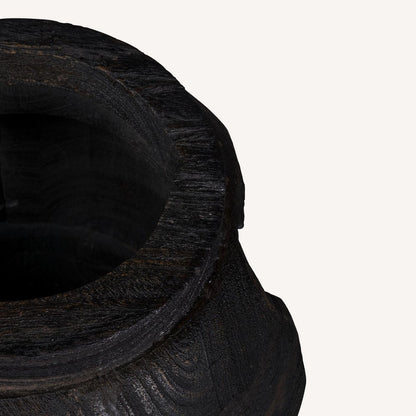 14" Black Solid Wood Table Vase With Sculptural Details HomeRoots