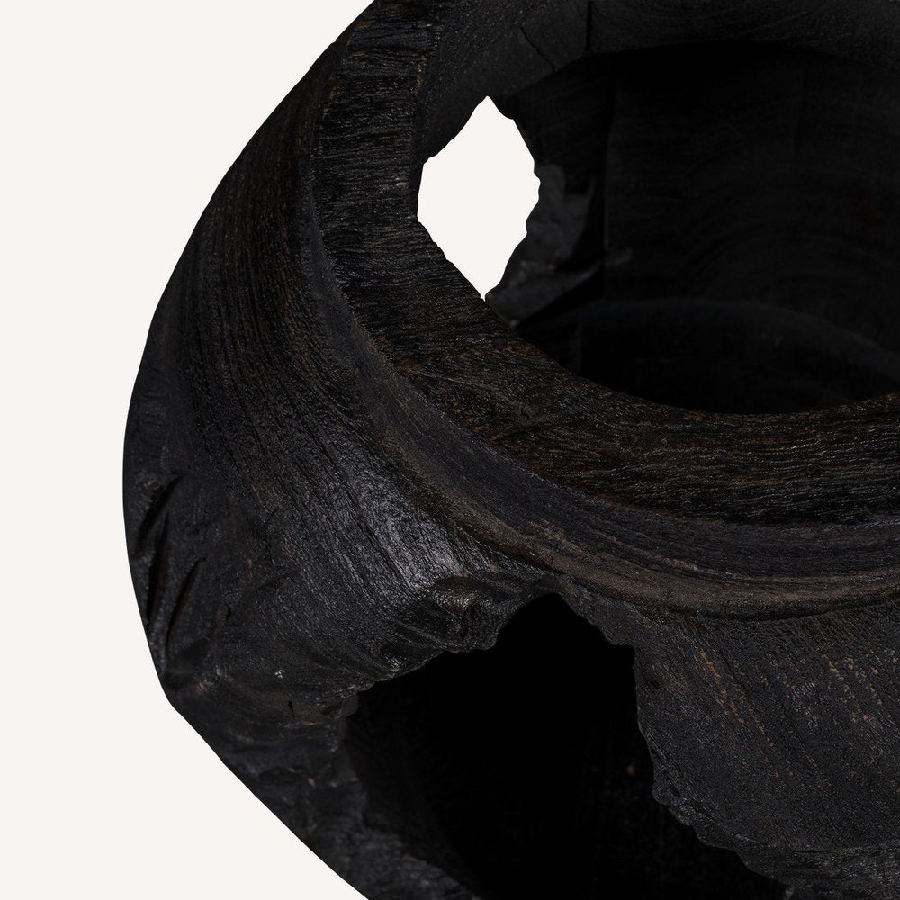 14" Black Solid Wood Table Vase With Sculptural Details HomeRoots