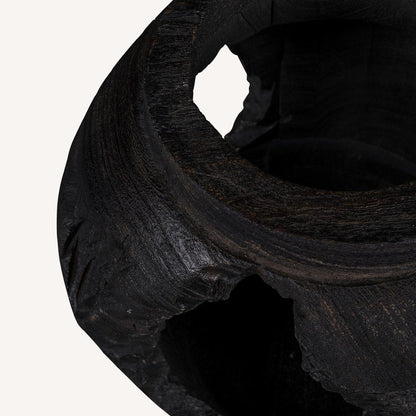 14" Black Solid Wood Table Vase With Sculptural Details HomeRoots