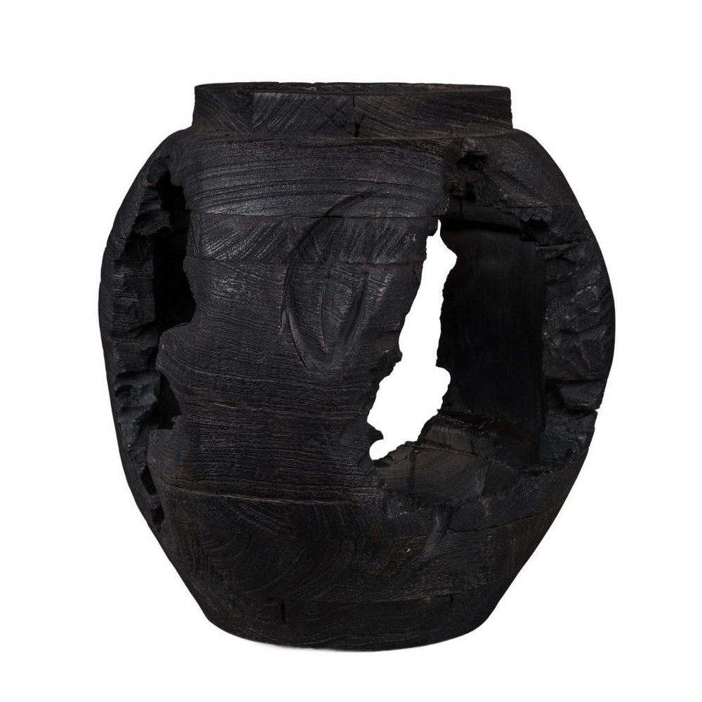 14" Black Solid Wood Table Vase With Sculptural Details HomeRoots