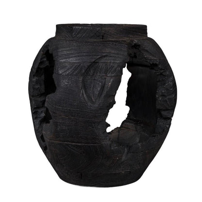 14" Black Solid Wood Table Vase With Sculptural Details HomeRoots