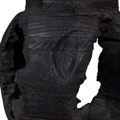 14" Black Solid Wood Table Vase With Sculptural Details HomeRoots