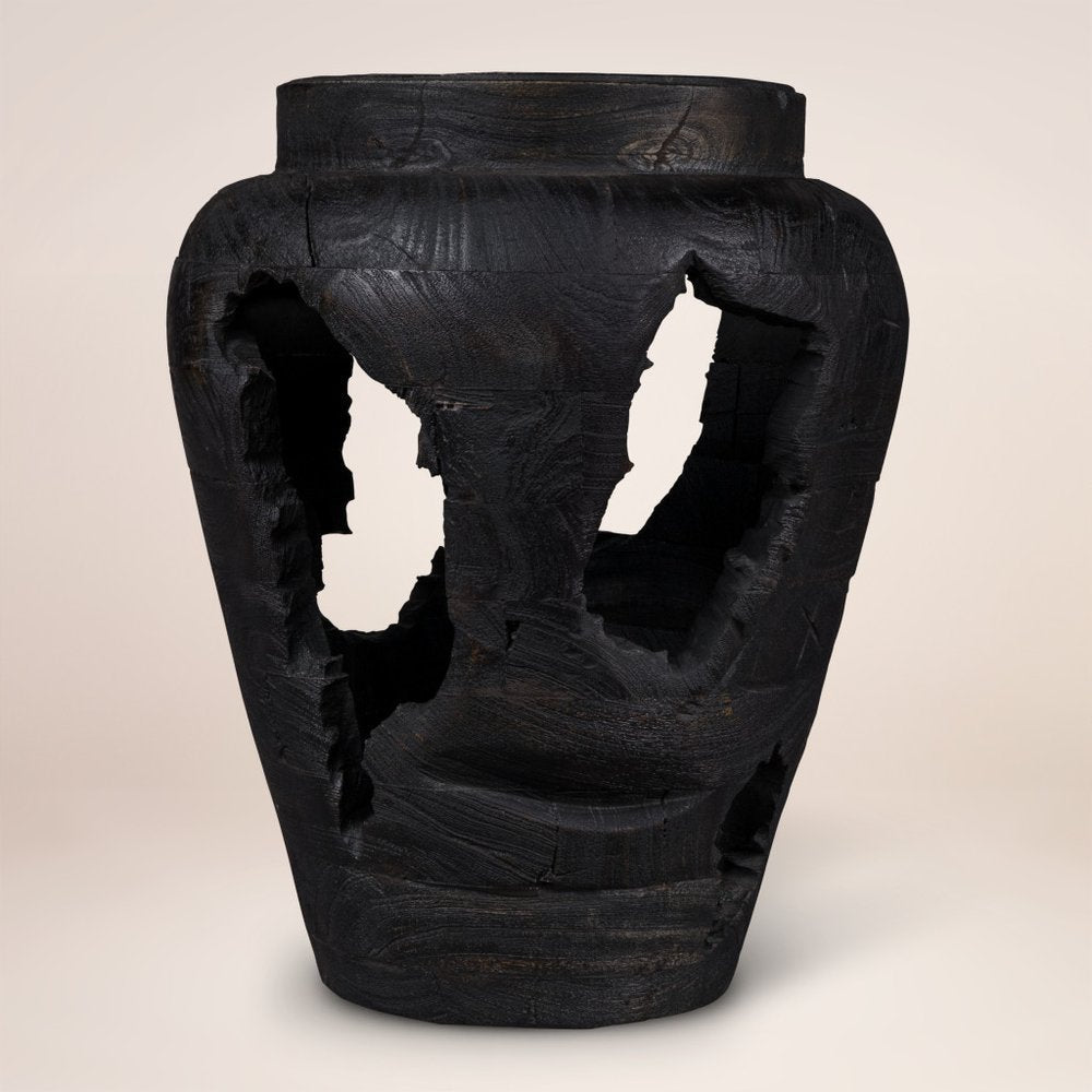 18" Black Solid Wood Modern Abstract Table Vase With Sculptural Details HomeRoots