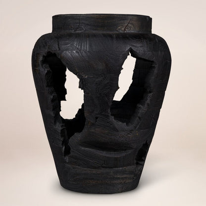 18" Black Solid Wood Modern Abstract Table Vase With Sculptural Details HomeRoots