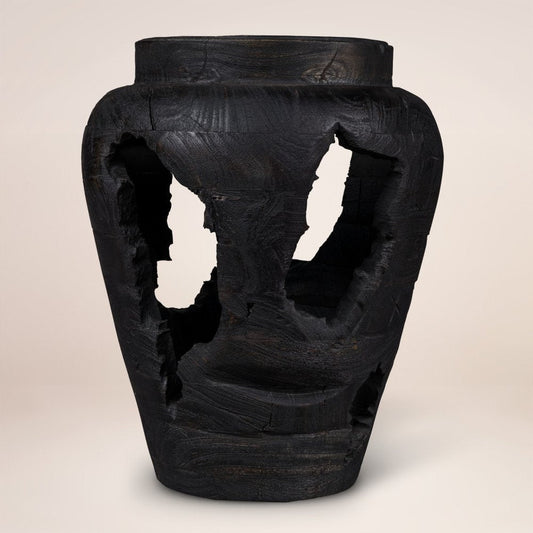18" Black Solid Wood Modern Abstract Table Vase With Sculptural Details HomeRoots