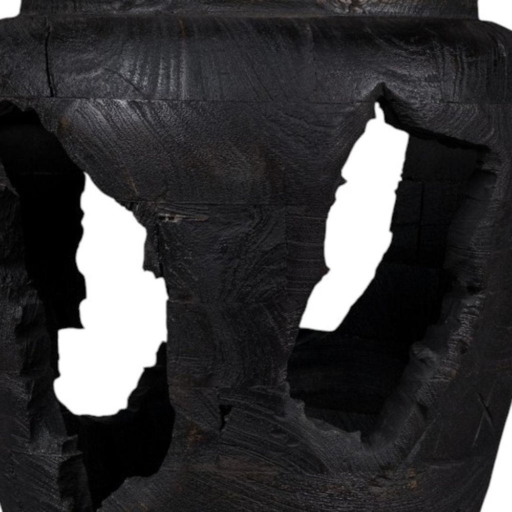 18" Black Solid Wood Modern Abstract Table Vase With Sculptural Details HomeRoots