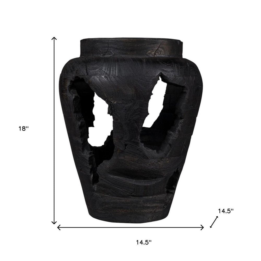 18" Black Solid Wood Modern Abstract Table Vase With Sculptural Details HomeRoots