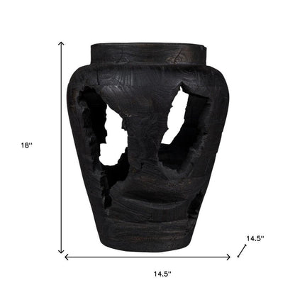 18" Black Solid Wood Modern Abstract Table Vase With Sculptural Details HomeRoots
