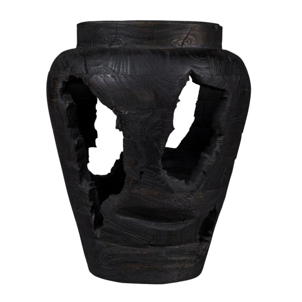 18" Black Solid Wood Modern Abstract Table Vase With Sculptural Details HomeRoots