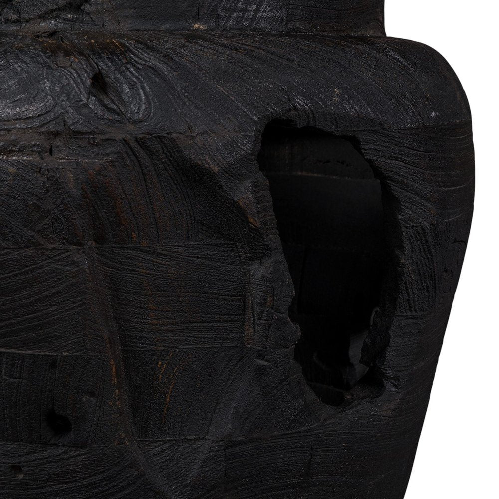 18" Black Solid Wood Modern Abstract Table Vase With Sculptural Details HomeRoots