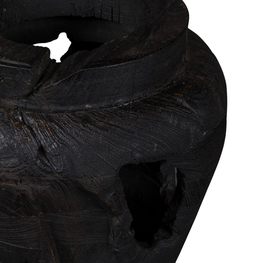 18" Black Solid Wood Modern Abstract Table Vase With Sculptural Details HomeRoots
