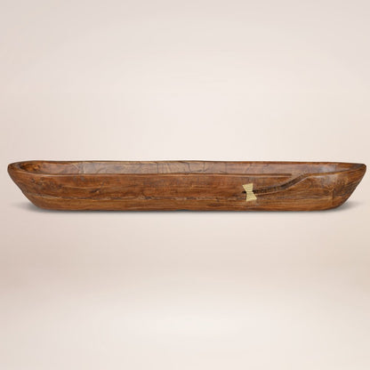 42" Brown And Gold Reclaimed Wood Asymmetrical Edge Oval Centerpiece Bowl HomeRoots