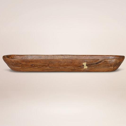 42" Brown And Gold Reclaimed Wood Asymmetrical Edge Oval Centerpiece Bowl HomeRoots