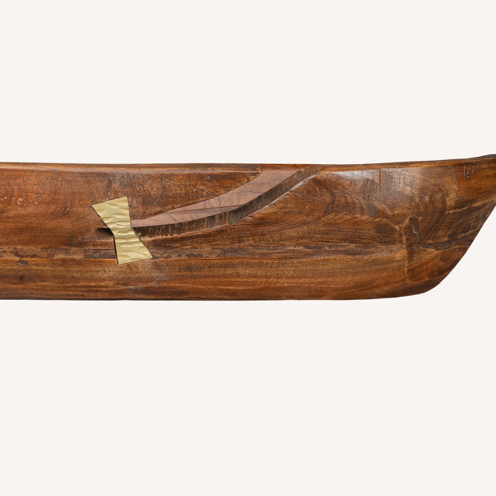 42" Brown And Gold Reclaimed Wood Asymmetrical Edge Oval Centerpiece Bowl HomeRoots