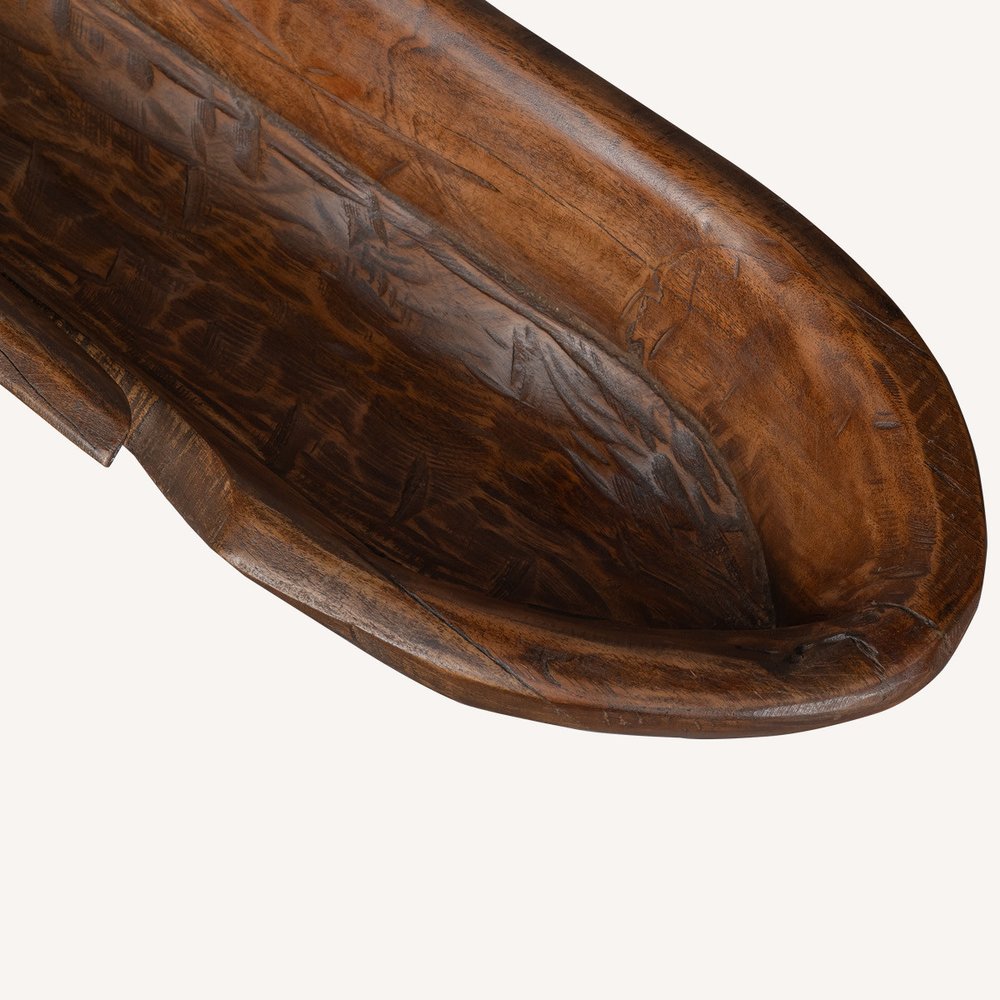 42" Brown And Gold Reclaimed Wood Asymmetrical Edge Oval Centerpiece Bowl HomeRoots
