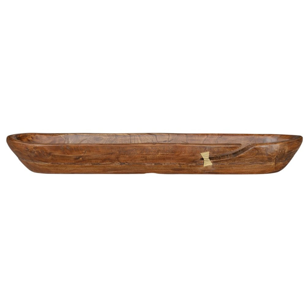 42" Brown And Gold Reclaimed Wood Asymmetrical Edge Oval Centerpiece Bowl HomeRoots