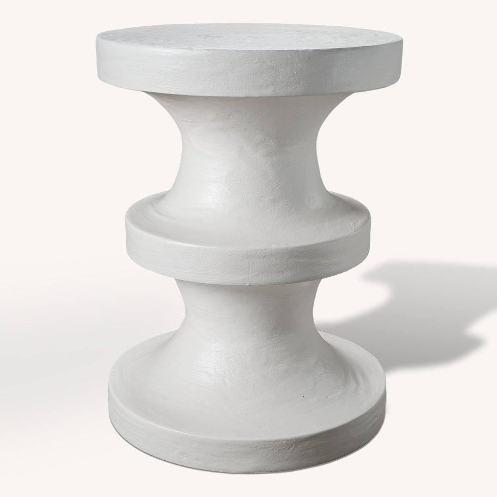 22" Matte White Lime Plaster Round Pedestal End Table — view 3
