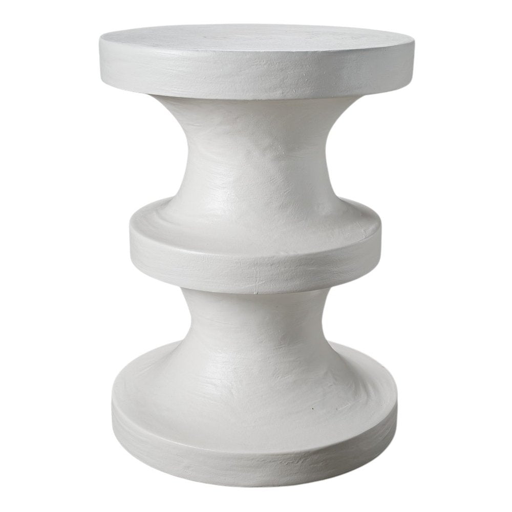 22" Matte White Lime Plaster Round Pedestal End Table HomeRoots