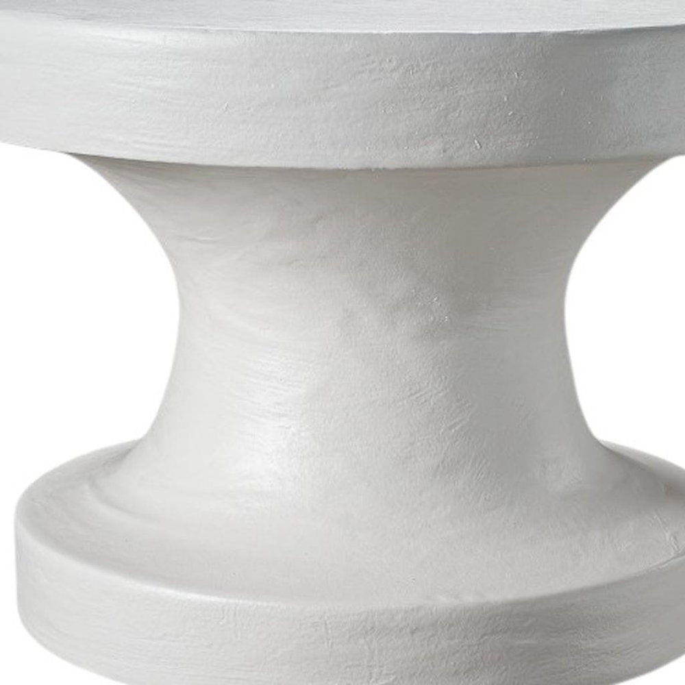 22" Matte White Lime Plaster Round Pedestal End Table — view 4
