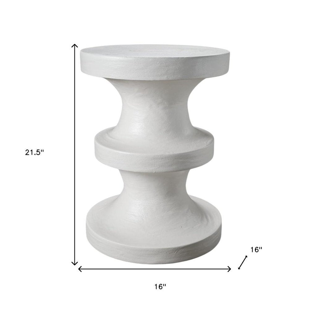 22" Matte White Lime Plaster Round Pedestal End Table — view 6