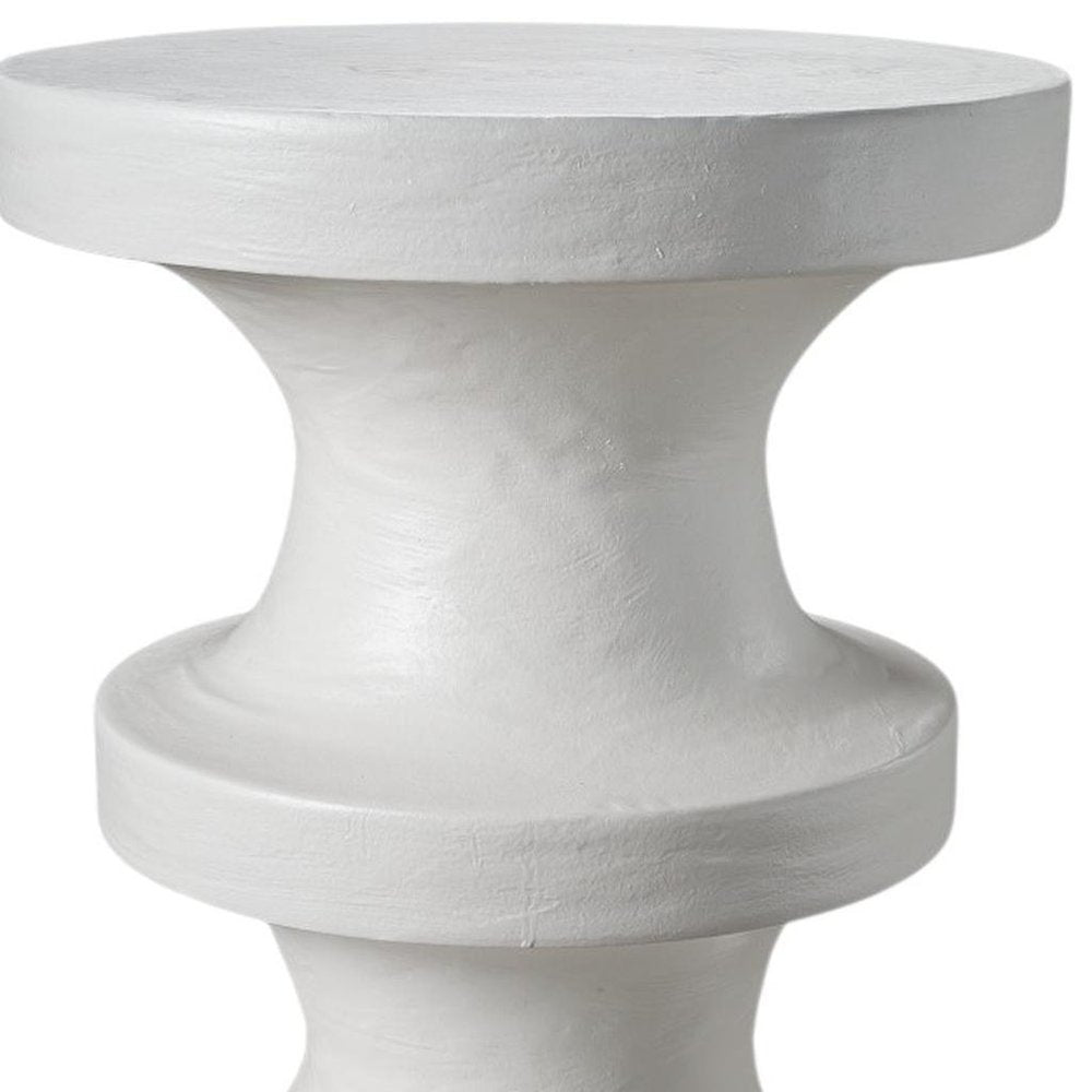 22" Matte White Lime Plaster Round Pedestal End Table — view 5