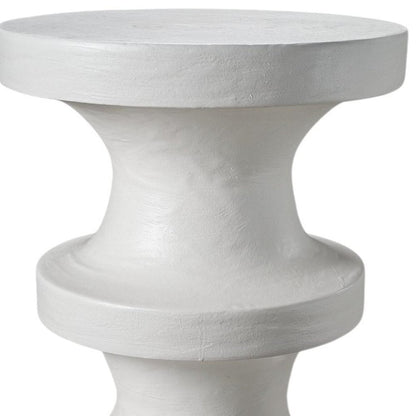 22" Matte White Lime Plaster Round Pedestal End Table HomeRoots