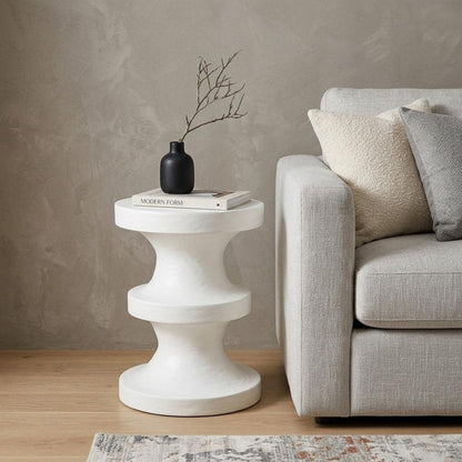 22" Matte White Lime Plaster Round Pedestal End Table HomeRoots