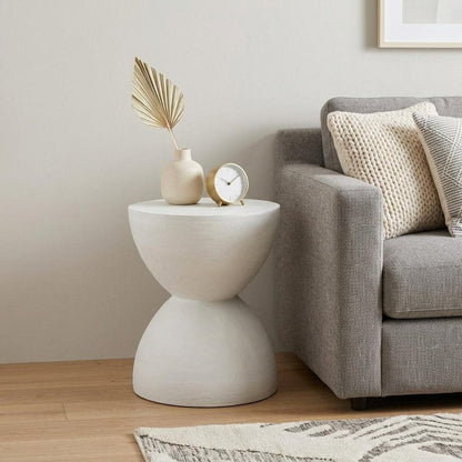 21" Matte White Lime Plaster Round Hourglass End Table HomeRoots