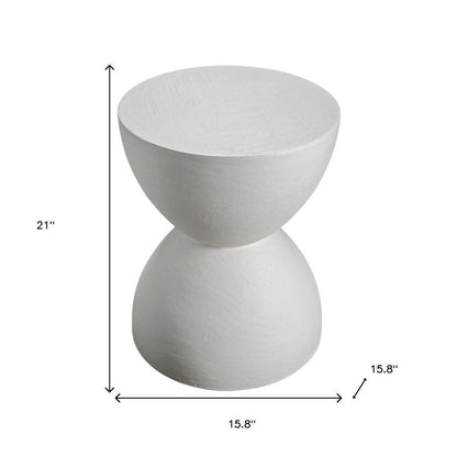 21" Matte White Lime Plaster Round Hourglass End Table HomeRoots